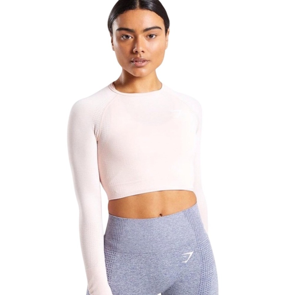 Gymshark Vital‎ Seamless 2.0 Long Sleeve Crop Top Pink Womens Medium Thumbholes